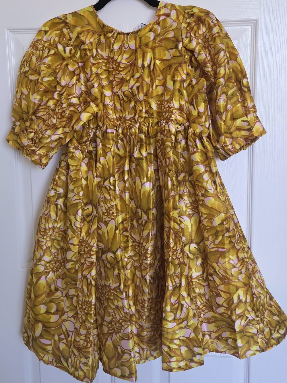 Kika Vargas Yellow Floral Puff-Sleeve Dress